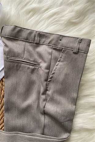 Zincir Detay Çift Düğmeli Erkek Çocuk Takım Elbise Gri