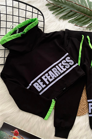 Be Fearless Balıkçı Yaka Neon Detay Kız Çocuk Eşofman Takım Siyah