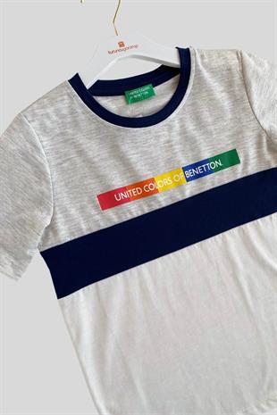 4-14 Yaş Benetton Melanj Erkek Çocuk T-shirt Gri