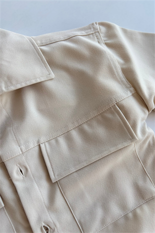 3-10 Yaş Kargo Pantolonlu Ceketli 3lü Erkek Takım Krem