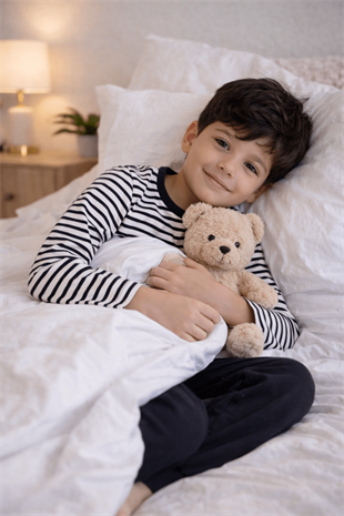 Çizgi Desen Erkek Çocuk Pijama Takımı Siyah