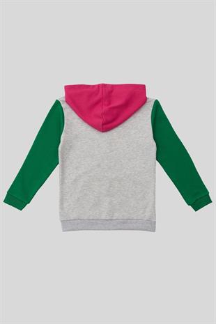4-14 yaş Benetton Kapüşonlu Renkli Kız Çocuk Sweat Ceket