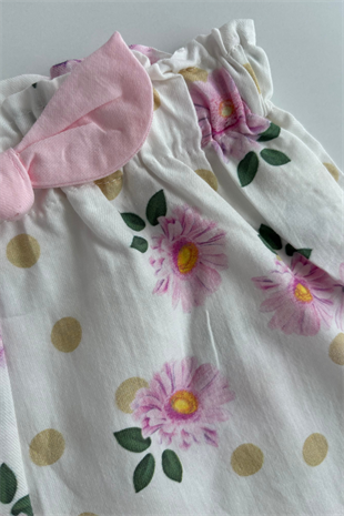 3-7 Yaş Bisikletli Alt Şortlu Çiçekli Kız Çocuk Takım Pembe