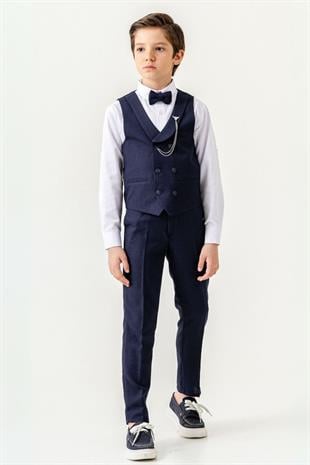 Lord Katlamalı Yelekli Çocuk Takım Elbise Lacivert