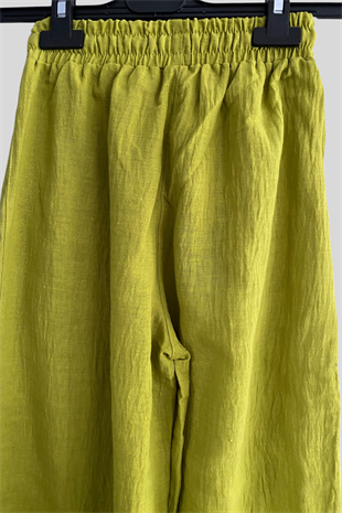 9-15 Yaş Bol Kesim Kız Çocuk Keten Pantolon Yeşil