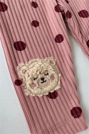 6-18 Ay Fitilli Puanlı Kız Bebek Takım Gül Kurusu