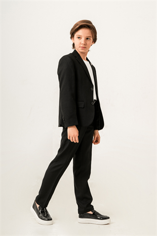 Milano Klasik Ceketli Tişörtlü Çocuk Takım Elbise Siyah