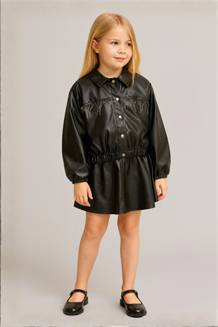 Zincir Detay Çıtçıtlı Kız Çocuk Deri Ceket