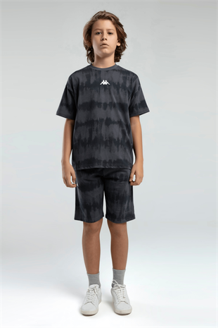 5-16 Yaş Kappa Lisanslı Batik Desen Erkek Çocuk Şortlu Takım Füme