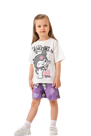 3-10 Yaş Kuromi Şortlu Kız Çocuk Takım Beyaz