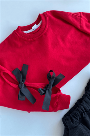 3-10 Yaş Kol Detay Bluz ve Katlı Etek Kız Çocuk Takım 