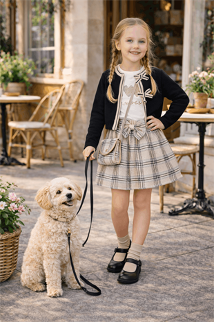 2-5 Yaş Premium Fiyonk Hırkalı Etekli Çantalı Kız Çocuk Takım Siyah