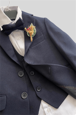 Buhara Ceketli Yaka Çiçekli Çocuk Takım Elbise Lacivert