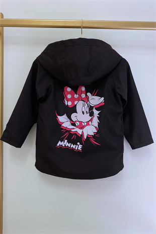 3-10 Yaş Karakter Detay Kız Çocuk Yağmurluk Siyah