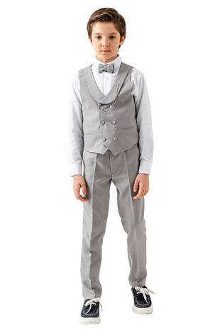 Lord Katlamalı Yelekli Çocuk Takım Elbise Antrasit