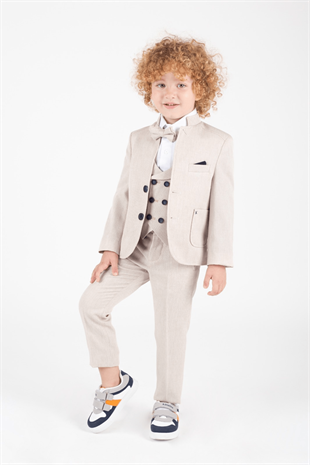 1-8 Yaş Cool Hakim Yaka Planet Çocuk Takım Elbise Bej