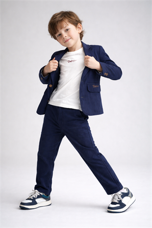 4-8 Yaş Bohem Keten Erkek Çocuk Takım Lacivert