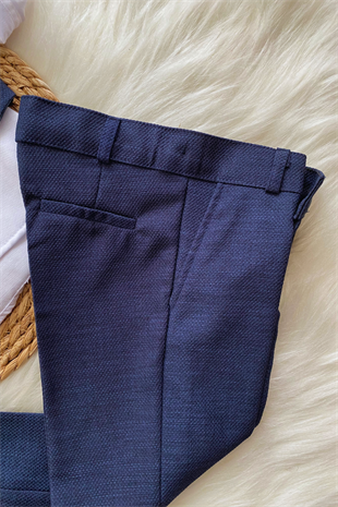 Katlama Detay Yelekli Rozetli Çocuk Takım Elbise Sax