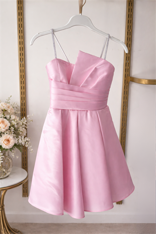 10-15 Saten Eliza Kız Çocuk Abiye Elbise Pembe