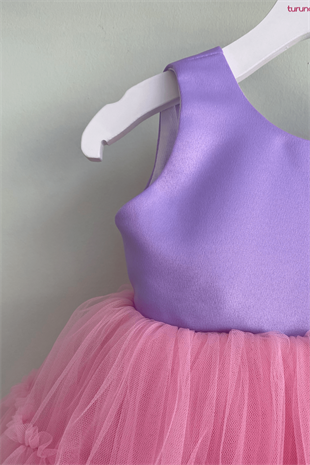 Tütülü Kalın Askılı Kız Bebek Abiye Elbise Lila