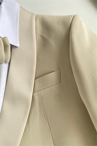 3-14 Yaş Saten Yaka Erkek Çocuk Takım Elbise Mezuniyet Bej