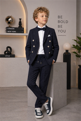 Parodi Çizgili Erkek Çocuk Takım Elbise Lacivert