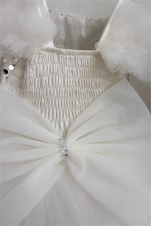 5-9 Perry Önü Taşlı Kız Çocuk Gelinlik Beyaz