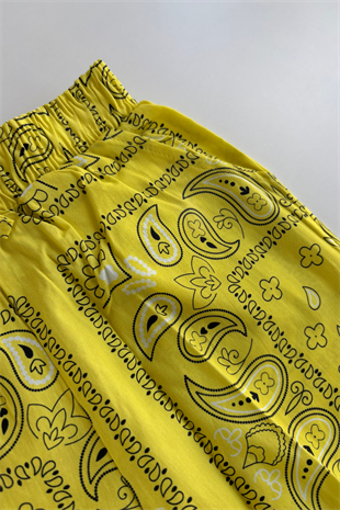 6-9 Yaş Kilim Desen İspanyol Pantolonlu Kız Çocuk Takım Sarı