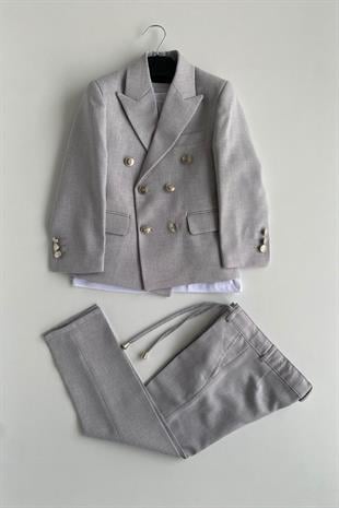 Milano Kruvaze Ceketli Tişörtlü Çocuk Takım Elbise Gri