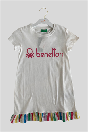 4-14 Yaş Benetton Etekleri Renkli Kız Çocuk Elbise