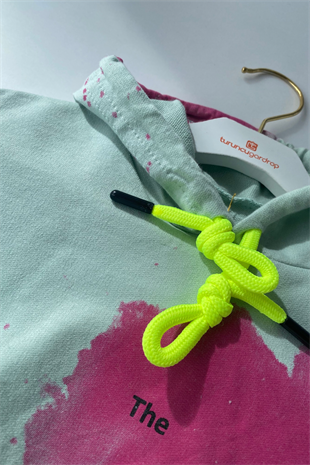 6-9 Yaş Batik Desen Kapüşonlu Kız Çocuk Sweat Yeşil