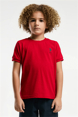 9-15 Yaş U.S Polo Lisanslı Sırt Dikey Baskı Şortlu Erkek Çocuk Takım Kırmızı