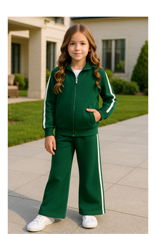 5-14 Yaş Candy Pretty Şeritli Kız Çocuk Takım Yeşil