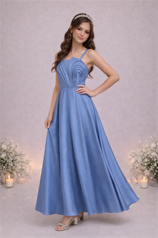10-15 Diva Premium Kız Çocuk Uzun Abiye Elbise İndigo Mavi