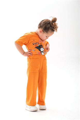 1-12 Yaş Kuromi Kısa Kol Eşofman Kız Çocuk Takım Turuncu