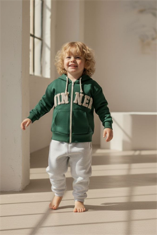 2-10 Yaş Winter Fermuarlı Sweat Erkek Çocuk Takım Yeşil