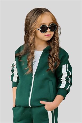 5-14 Yaş Candy Pretty Şeritli Kız Çocuk Takım Yeşil