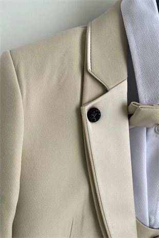 3-14 Yaş Premium Double Yaka Zincirli Erkek Çocuk Damatlık Bej