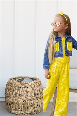 Kot Ceketli Dantelli Kız Çocuk Tulum Sarı
