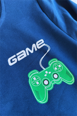 7-10 Yaş Kargo Pantolonlu Game Erkek Çocuk Eşofman Takımı İndigo Mavi