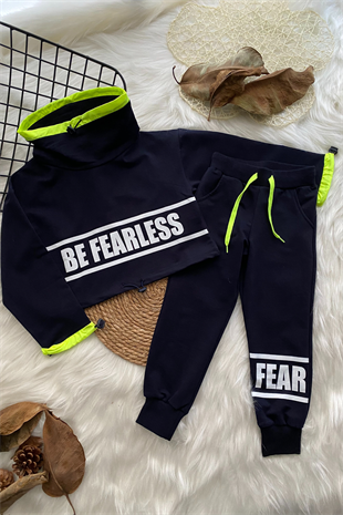 Be Fearless Balıkçı Yaka Neon Detay Kız Çocuk Eşofman Takım Lacivert