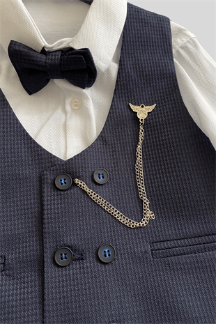 Matrix Yelekli Zincirli Erkek Çocuk Takım Elbise Lacivert