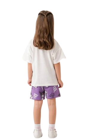 3-10 Yaş Kuromi Şortlu Kız Çocuk Takım Beyaz