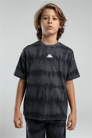 5-16 Yaş Kappa Lisanslı Batik Desen Erkek Çocuk Şortlu Takım Füme