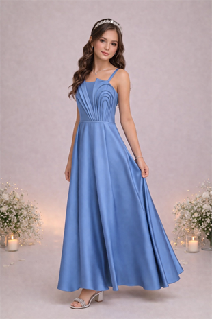 10-15 Diva Premium Kız Çocuk Uzun Abiye Elbise İndigo Mavi