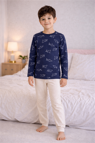 Balık Desen Erkek Çocuk Pijama Takımı