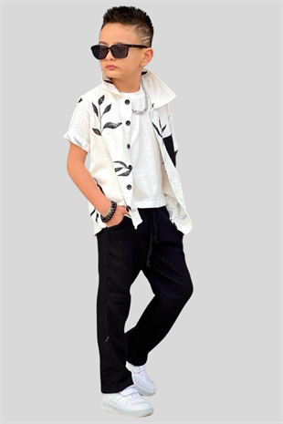 3-10 Yaş Cep Detay Kısa Kol Gömlekli Erkek Çocuk Takım Siyah