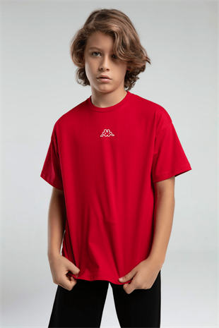 5-16 Yaş Kappa Lisanslı Sırt Baskılı Erkek Çocuk Tişört Kırmızı