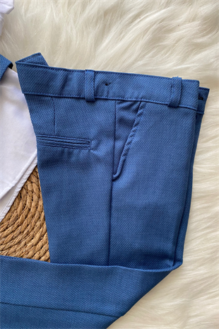 Zincir Detay Çift Düğmeli Erkek Çocuk Takım Elbise İndigo