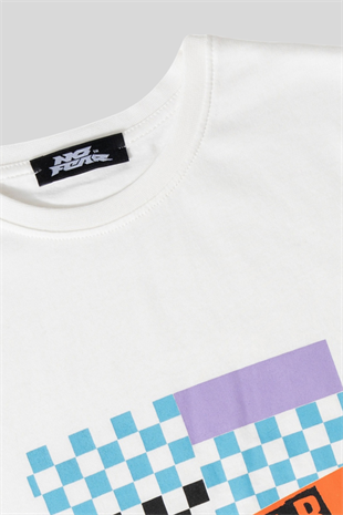 6-14 Yaş No Fear Dama Yazı Baskı Erkek Çocuk Tişört